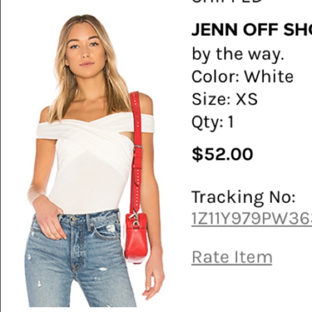 By the way. Jenn off the shoulder bodysuit